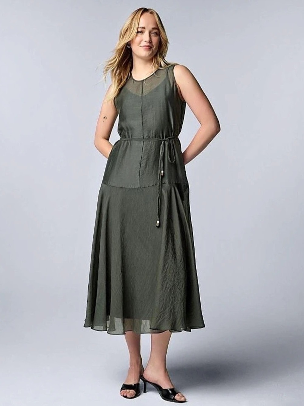 Simply Vera Wang Belted Drop-Waist Maxi Dress Green